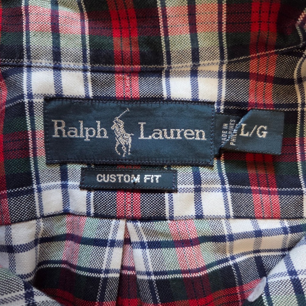 Ralph Lauren Custom Fit Plaid Button Down Shirt Mens Large Red White Blue Preppy - Picture 5 of 6